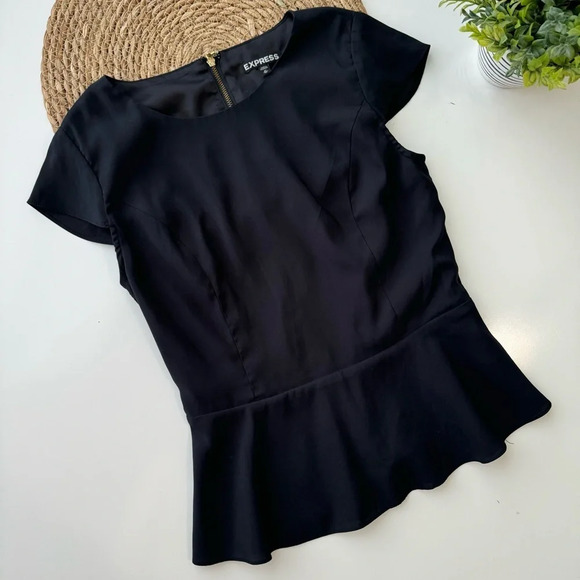 Express top peplum hem cap sleeves back zipper closure black size XS - Picture 2 of 9